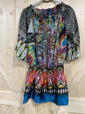 Faith Blouse Size M Multi Color Boho Printed Peasant Top